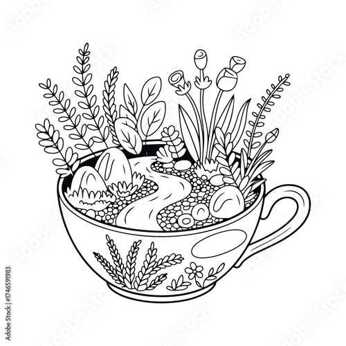 Nature Cup Decorative Coloring Page | Beautiful decorative line art design created for coloring enthusiasts. Ideal for printable artwork, creative relaxation, and art therapy sessions.