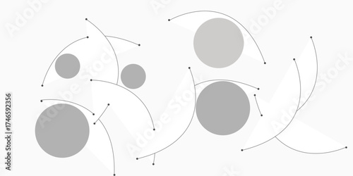 Minimalist Composition of Curved Lines, Grey Circles, and White Shapes, Creating a Sense of Balance, Connection, and Modern Architectural Design.
