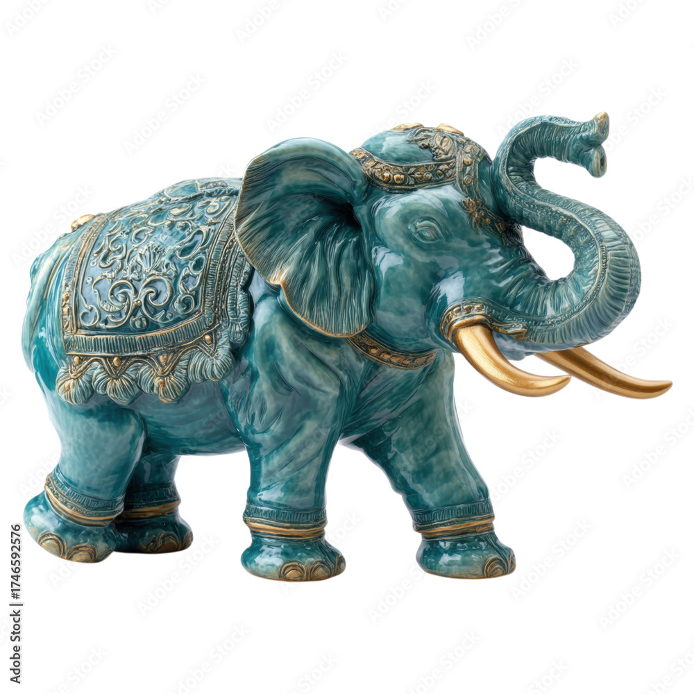 Obraz premium Handcrafted Ceramics of a Majestic Blue Elephant with Intricate Details and Graceful Posture
