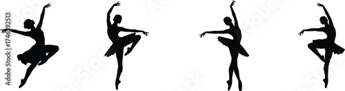 Ballet dancers silhouette sequence elegant graceful poses dynamic motion artistic expression performance artistry classic dance form vector