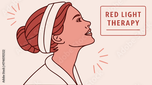 Woman receiving red light therapy treatment skincare illustration beauty and wellness concept.