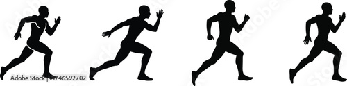 Silhouette of a male runner in dynamic motion across four sequential poses depicting speed and athleticism vector
