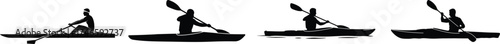 Silhouettes of a kayaker in motion demonstrating paddling techniques on water sports adventure vector