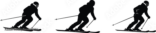 Dynamic sequence of silhouetted skiers in motion capturing the thrill of downhill skiing adventure vector