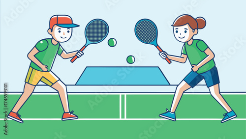 Two Men Playing Tennis Match