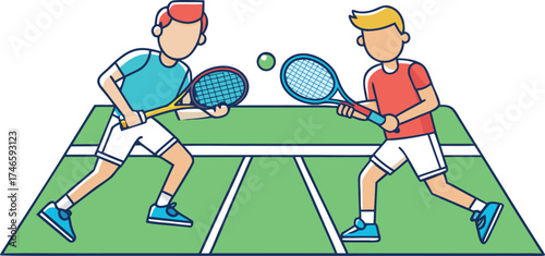 Two Men Playing Tennis Match