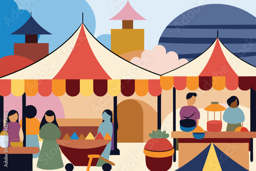 Colorful bazaar icon, shop icon, village shop illustration, shop illustration