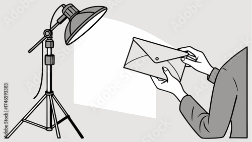 Studio lighting illuminating hands holding an envelope.
