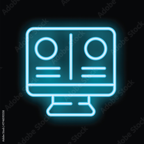 Neon icon of a computer with two options being compared on the screen