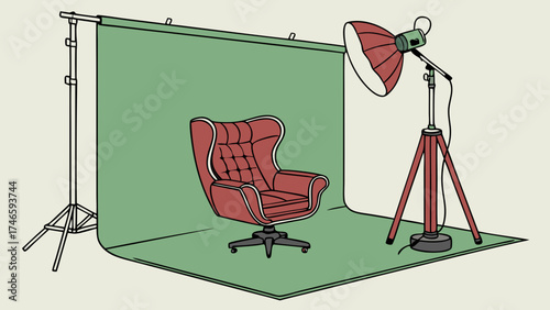 Studio Setup with Chair Lighting and Backdrop for Photography or Videography.