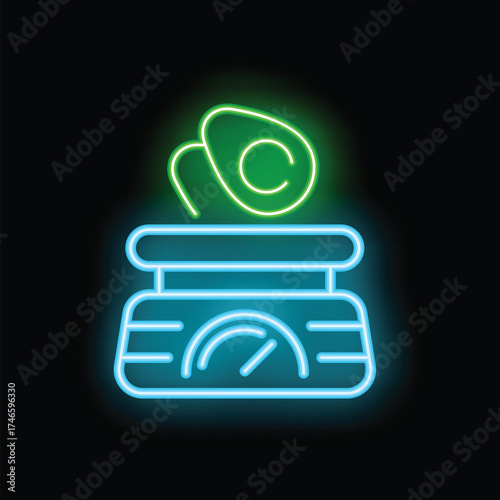 Neon sign of avocado toast on a scale, perfect for health food concepts