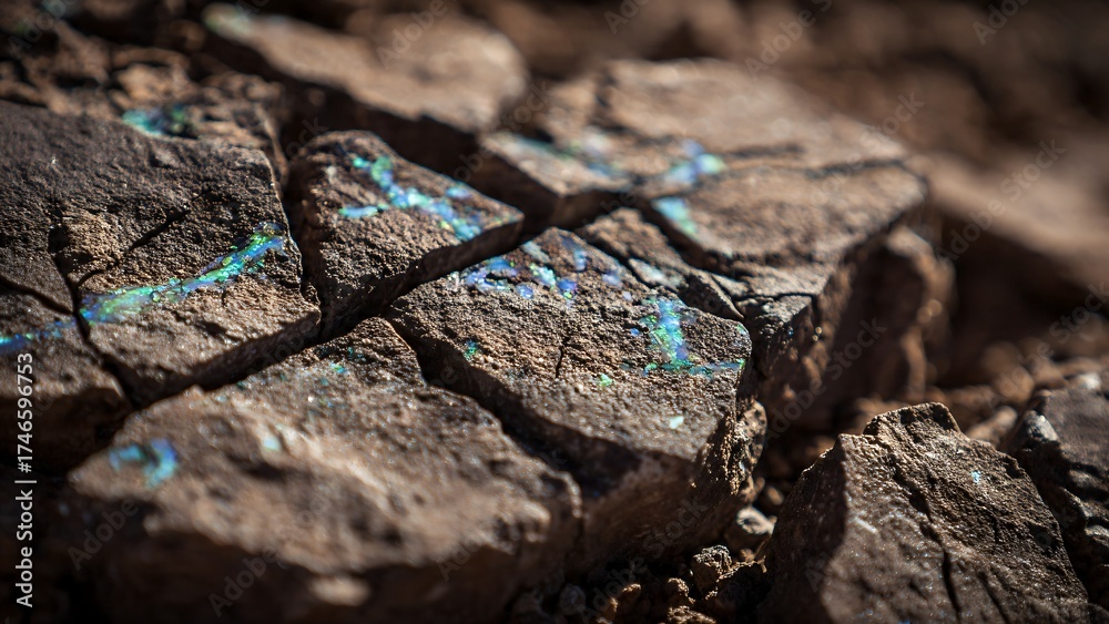 Fototapeta premium Vibrant Iridescent Boulder Opal Gemstone Veins in Natural Rock