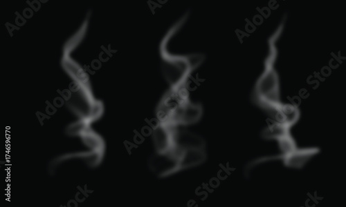 Vector art of three wisps of white smoke rise against a stark
