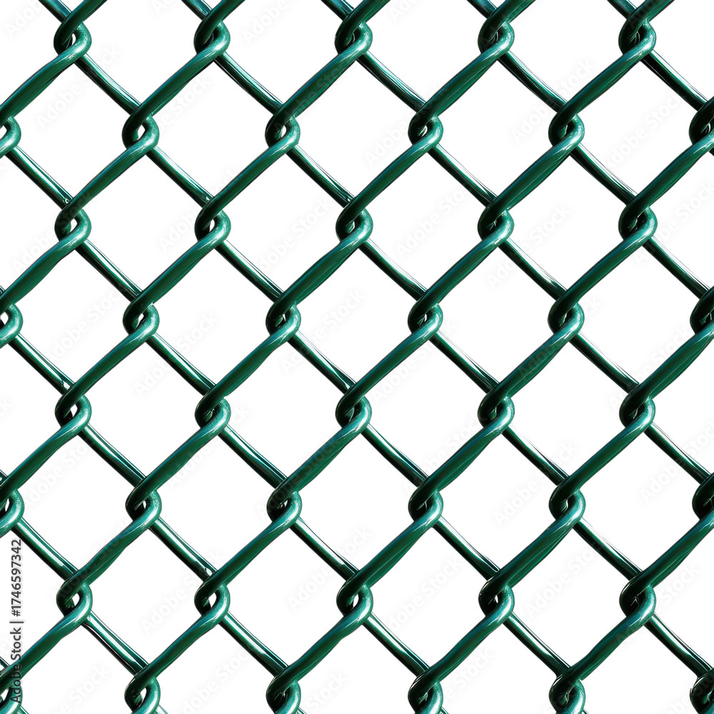 Fototapeta premium A green chain link fence on transparent background