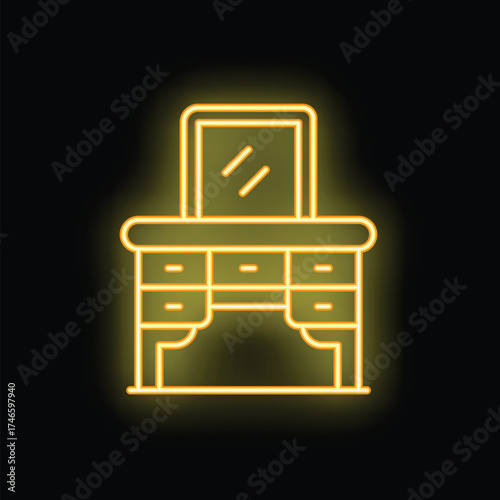 Glowing neon line dressing table icon isolated on black background. Vector