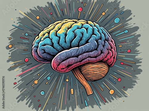 Illustration of colorful brain with a lot of detail