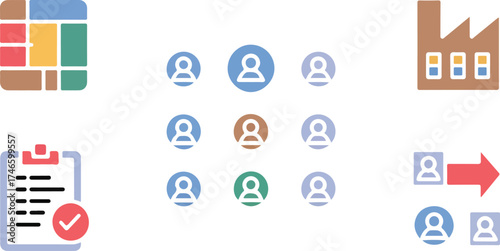 supply chain due diligence icons vector – tiered supplier map, risk heatmap, on-site audit, grievance mechanism – CSRD LkSG compliance set