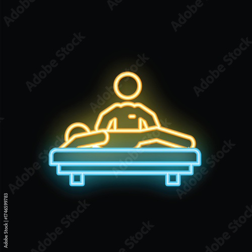 Neon sign representing a physiotherapist massaging a patient lying on a massage table