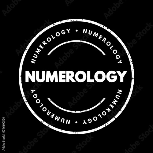 Numerology is the pseudoscientific belief in a divine or mystical relationship between a number and one or more coinciding events, text concept stamp