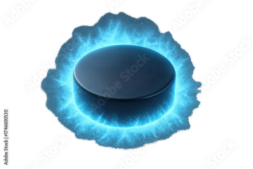 Ice hockey puck glowing with blue energy
