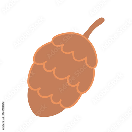 Christmas ornament, pine, conifer cone isolated on transparent. Hand drawn flat vector illustration. Traditional holiday, Xmas, New Year, seasonal design element, clip art