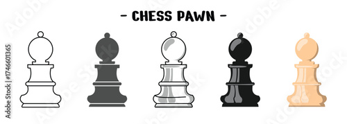 Chess pawn set design, available in outline, solid and colored, editable vector.