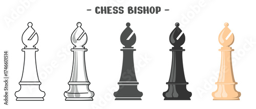 Chess bishop set design, available in outline, solid and colored, editable vector.