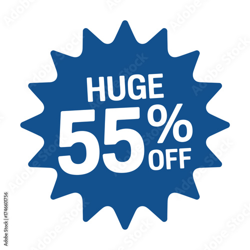 Huge 55 off sale promotion isolated on white background, offering significant discounts on products and services for customers