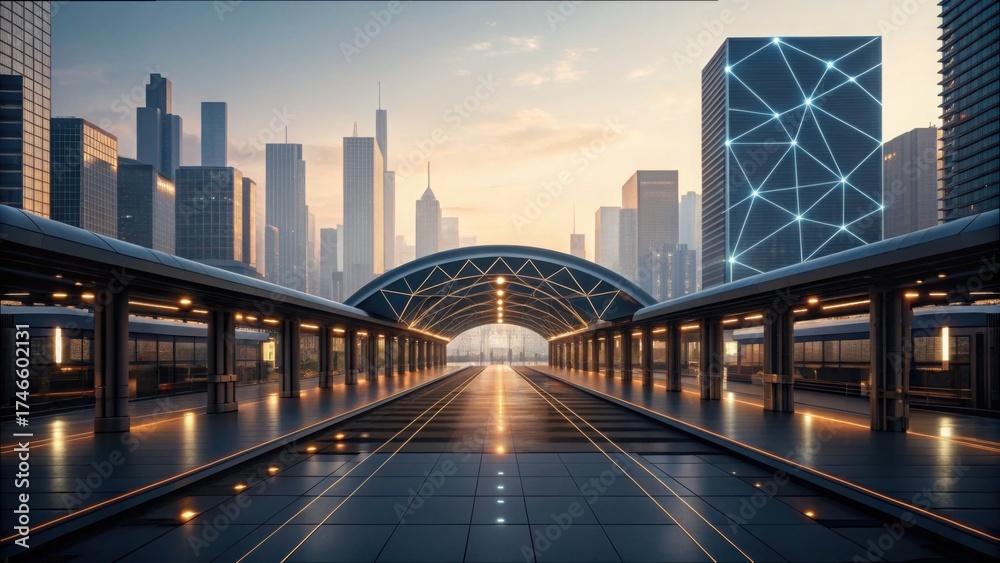Fototapeta premium Modern Urban Transportation Hub Connected by 5G Technology