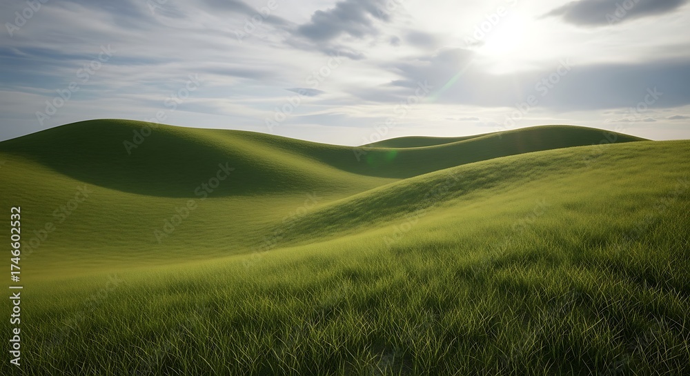 Obraz premium Rolling Green Hills Under a Bright Sunny Sky