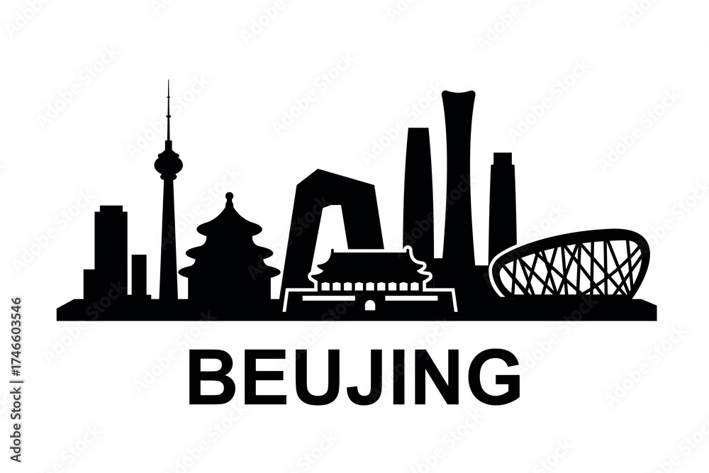 Fototapeta premium Beijing skyline silhouette with modern and ancient architectural landmarks