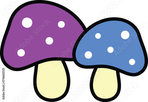 a colorful icon of two purple and blue mushrooms