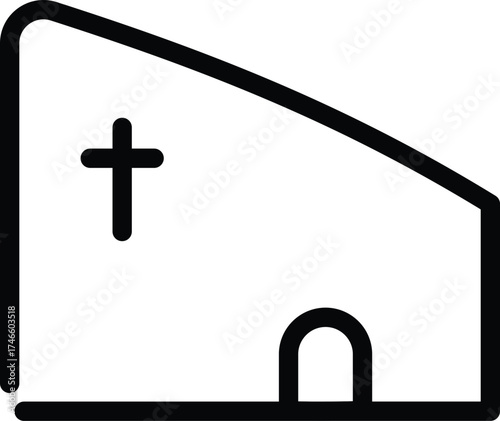 simple black outline icon of a church or chapel