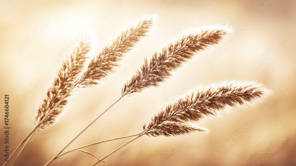 Fototapeta premium feathery. Bohemian-style pampas grass arrangement in neutral tones with warm sunlight. gardening catalogs, home-decor guides, designed for home decor and floral branding, used by food bloggers.