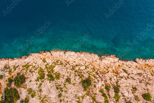 Beautiful aerial landscape from a drone on the Croatian island of Krk. Croatian landscape.