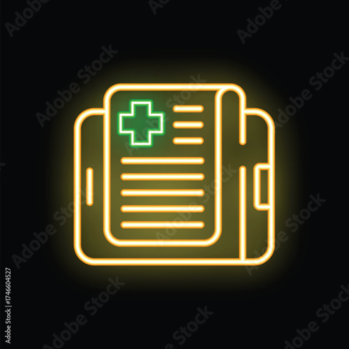 Neon icon of online medical record displaying on smartphone screen, representing telehealth and digital healthcare solutions
