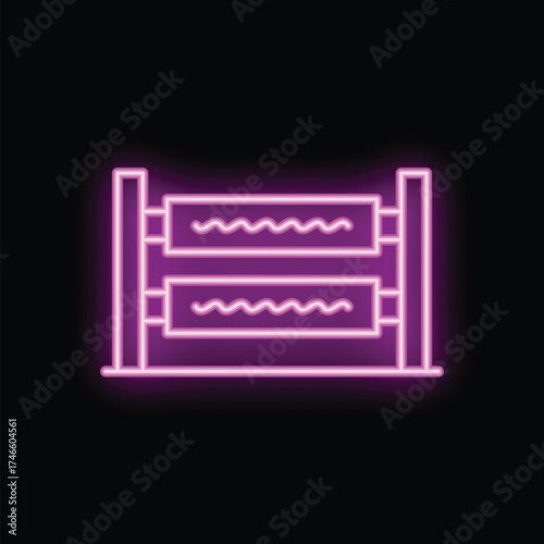 Bright purple neon sign of a water heater on a black background