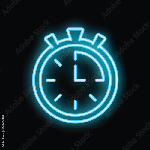 Blue neon clock glowing in the dark, showing the time passing by
