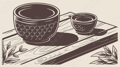 Elegant Ceramic Cups on Wooden Surface.