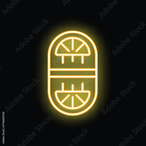 Neon yellow glowing egyptian sarcophagus on black background representing ancient egypt civilization