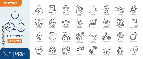 lifestyle line editable icon set. 