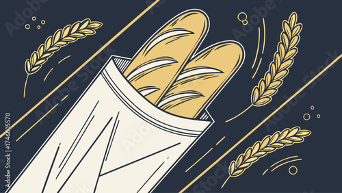 Freshly Baked Baguette in a Paper Bag.