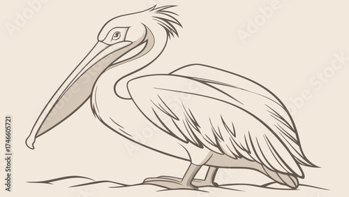A Detailed Line Art Illustration of a Pelican.