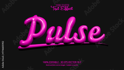Pulse 3D pink neon text effect editable vector file for design projects and creative typography