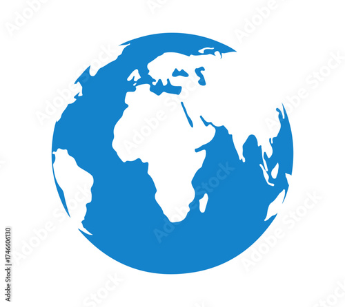 Earth Globe Icon – Stylized Blue and White Map for Global Awareness, Education, and Environmental Design