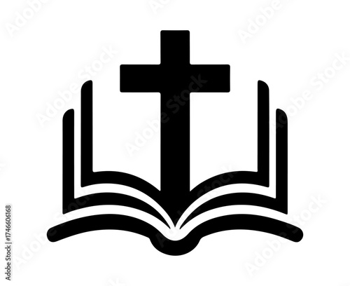 Scripture and Faith Icon – Stylized Open Book with Rising Cross for Religious Education and Spiritual Guidance