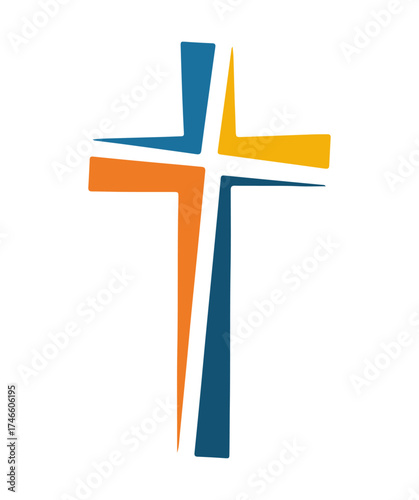 Segmented Christian Cross Icon – Modern Multicolor Symbol for Faith, Worship, and Religious Design