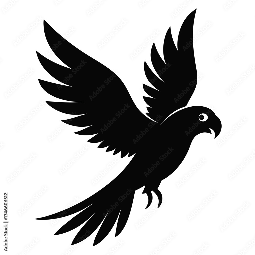 Obraz premium Flying parrot silhouette vector on white background.