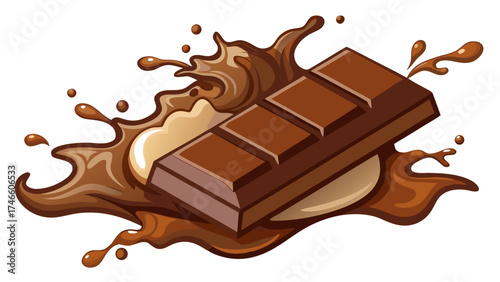 Delicious chocolate bar with a splash of liquid chocolate and nuts
