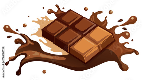 Delicious chocolate bar splashing in liquid chocolate